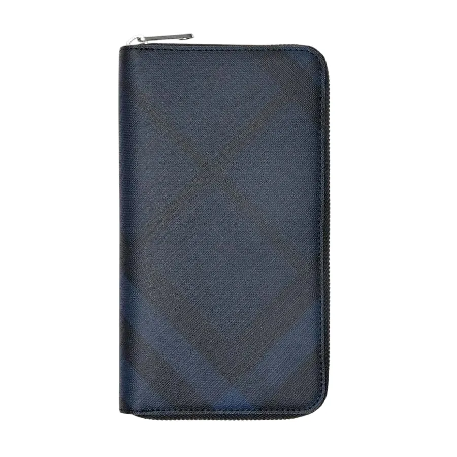 Ví Nam Burberry London Check and Leather Ziparound Wallet Navy