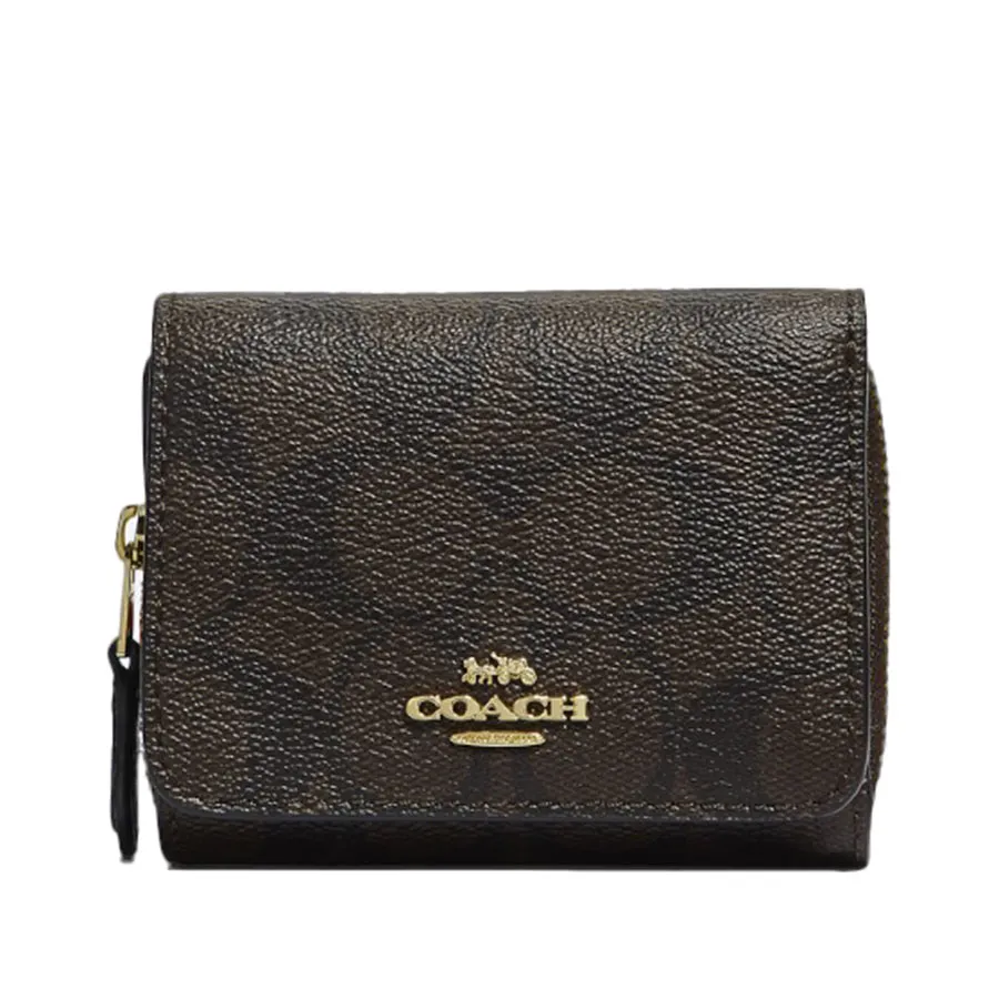 Ví Nữ Coach Small Trifold Wallet In Signature Canvas 7331 Im/Brown/Black Màu Nâu/Đen