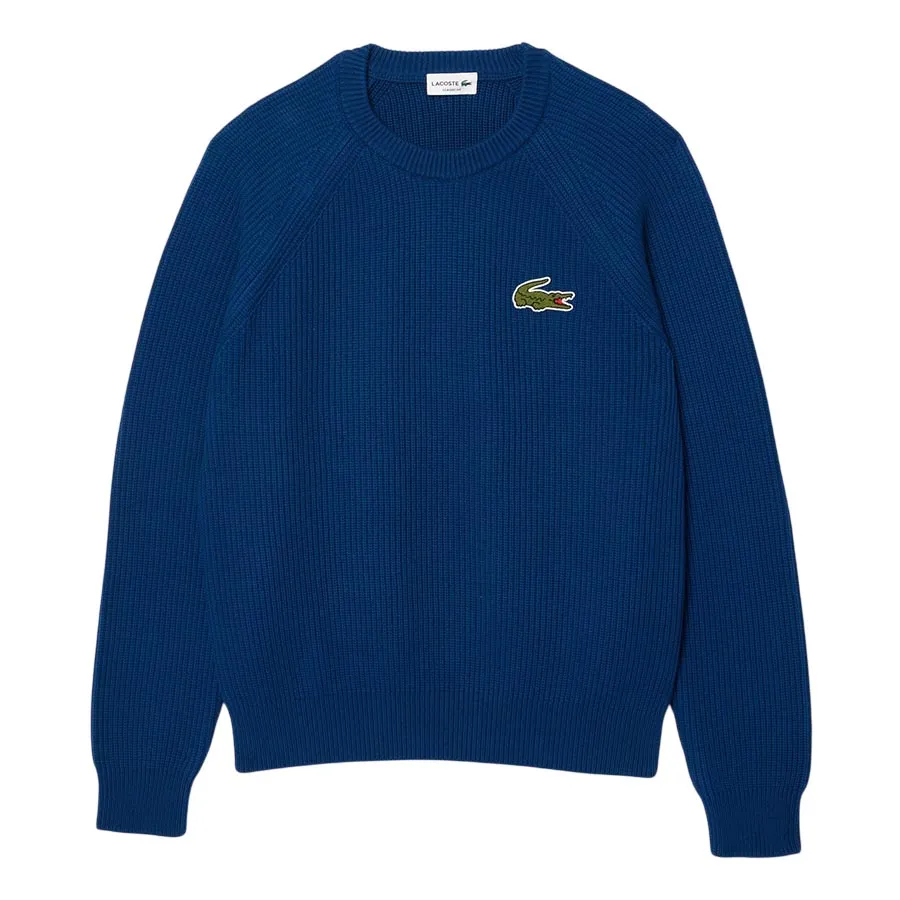 Áo Len Lacoste Classic Fit Ribbed Cotton Badge Sweater AH7742 HBM Màu Xanh Blue Size 2