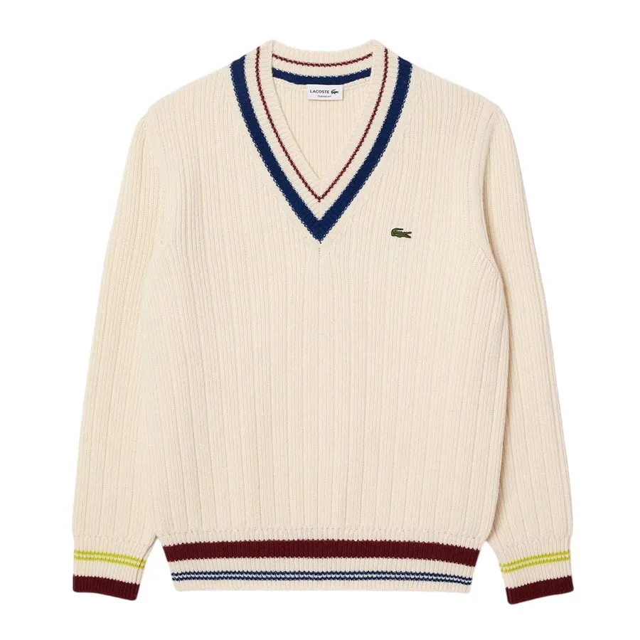 Áo Len Nam Lacoste Classic Fit Men's Tennis Style Wool Sweater AH3133 R1T Màu Trắng Kem Size 4