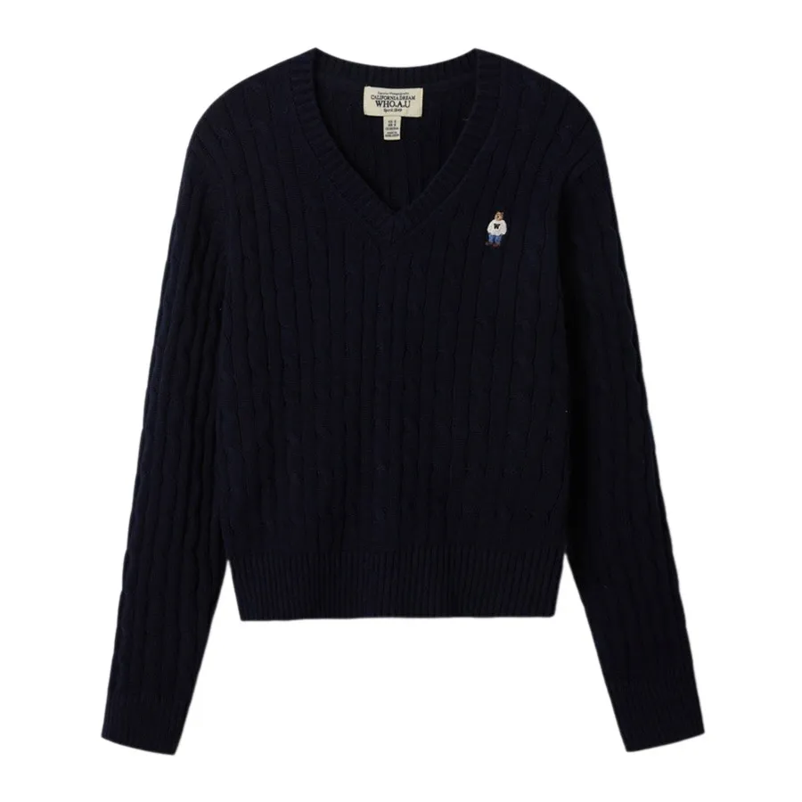 Áo Len Nữ WHOAU Steve V-neck Cable Sweater WHKAF1104F Màu Xanh Navy Size S