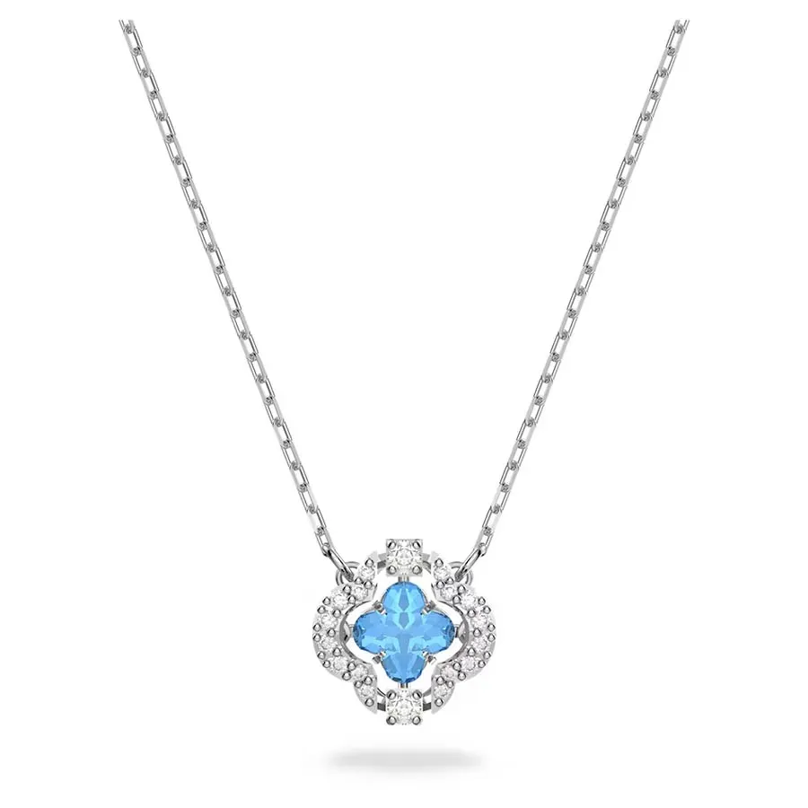 Dây Chuyền Nữ Swarovski Sparkling Dance Necklace Clover, Blue, Rhodium Plated 5642927 Màu Bạc