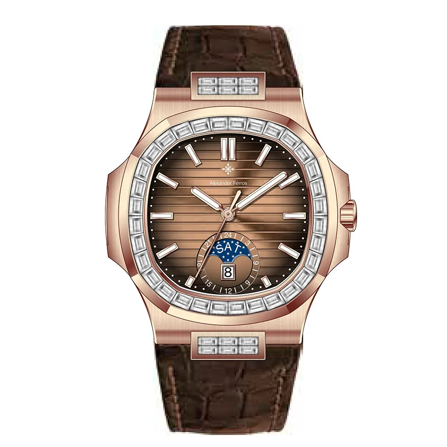 Đồng Hồ Nam Alexander Ferros Automatic 6111R-08 42.5mm Màu Nâu - Vàng Hồng