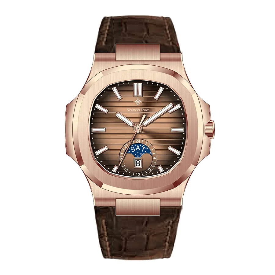 Đồng Hồ Nam Alexander Ferros Automatic 6122R-08 42.5mm Màu Nâu - Vàng Hồng