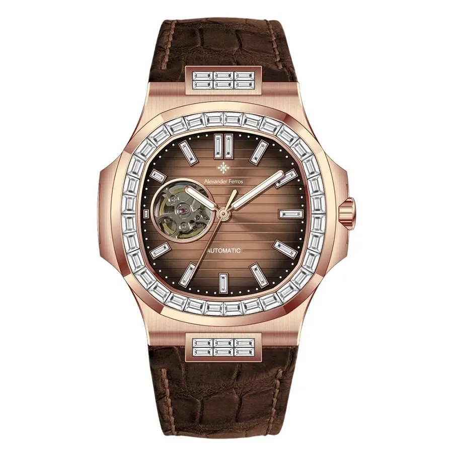 Đồng Hồ Nam Alexander Ferros Automatic Watch 6091R-08 Màu Nâu