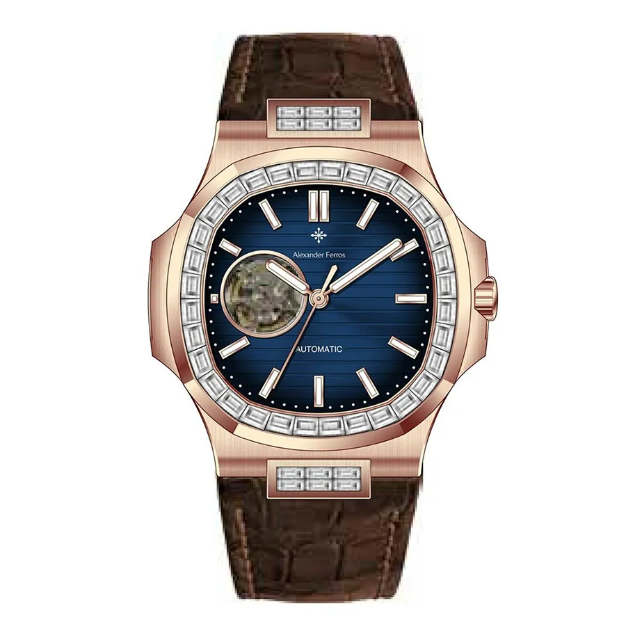 Đồng Hồ Nam Alexander Ferros Automatic Watch 6091R-05 Màu Nâu/Xanh