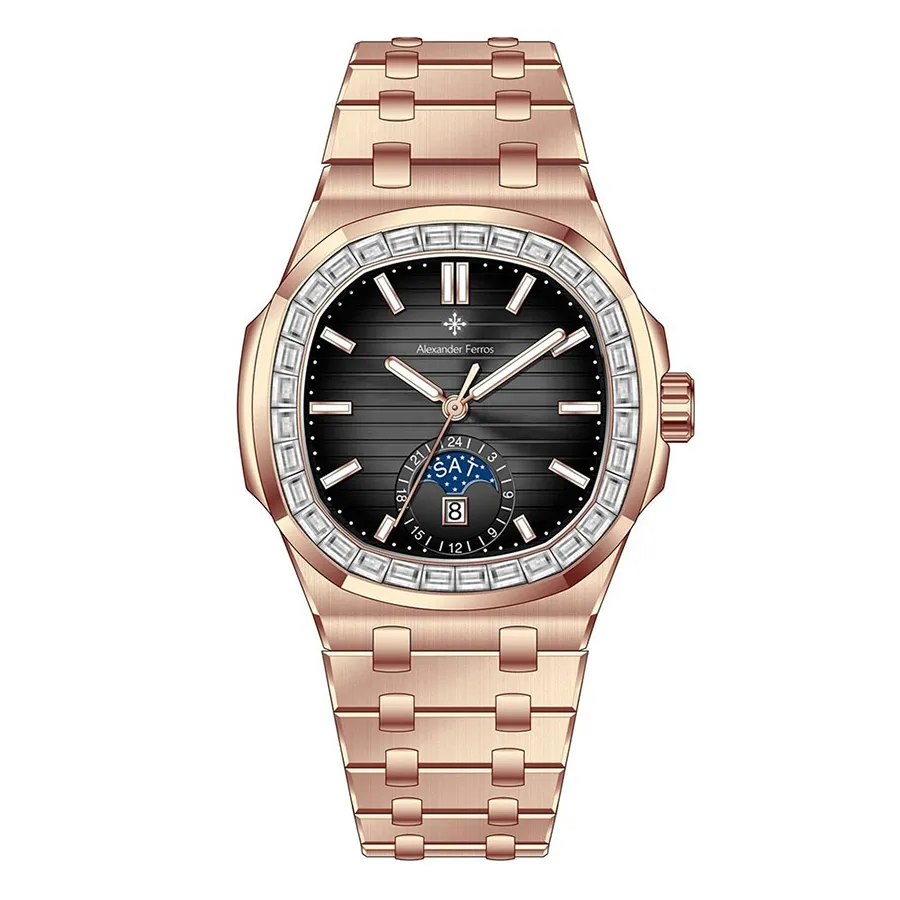 Đồng Hồ Nam Alexander Ferros Automatic Watch 6111R/01 Màu Vàng Hồng/Đen