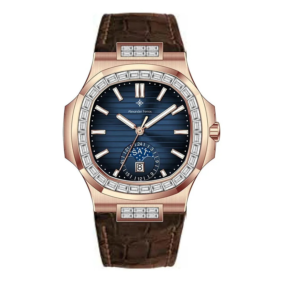 Đồng Hồ Nam Alexander Ferros Automatic Watch 6111R-05 Màu Nâu/Xanh