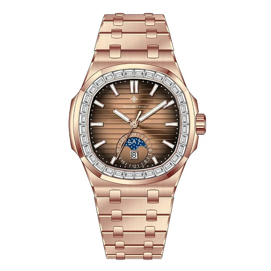 Đồng Hồ Nam Alexander Ferros Automatic Watch 6111R/08 Màu Vàng Hồng/Nâu