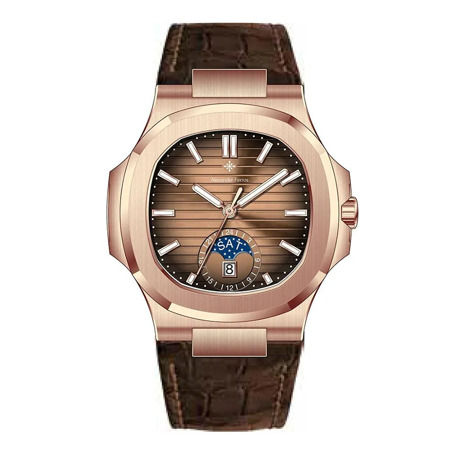 Đồng Hồ Nam Alexander Ferros Automatic Watch 6122R-08 Màu Nâu