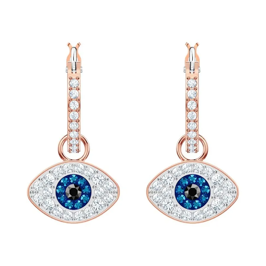 Khuyên Tai Nữ Swarovski Symbolic Hoop Earrings Evil Eye Blue Rose Gold Tone Plated 5492252 Màu Vàng Hồng