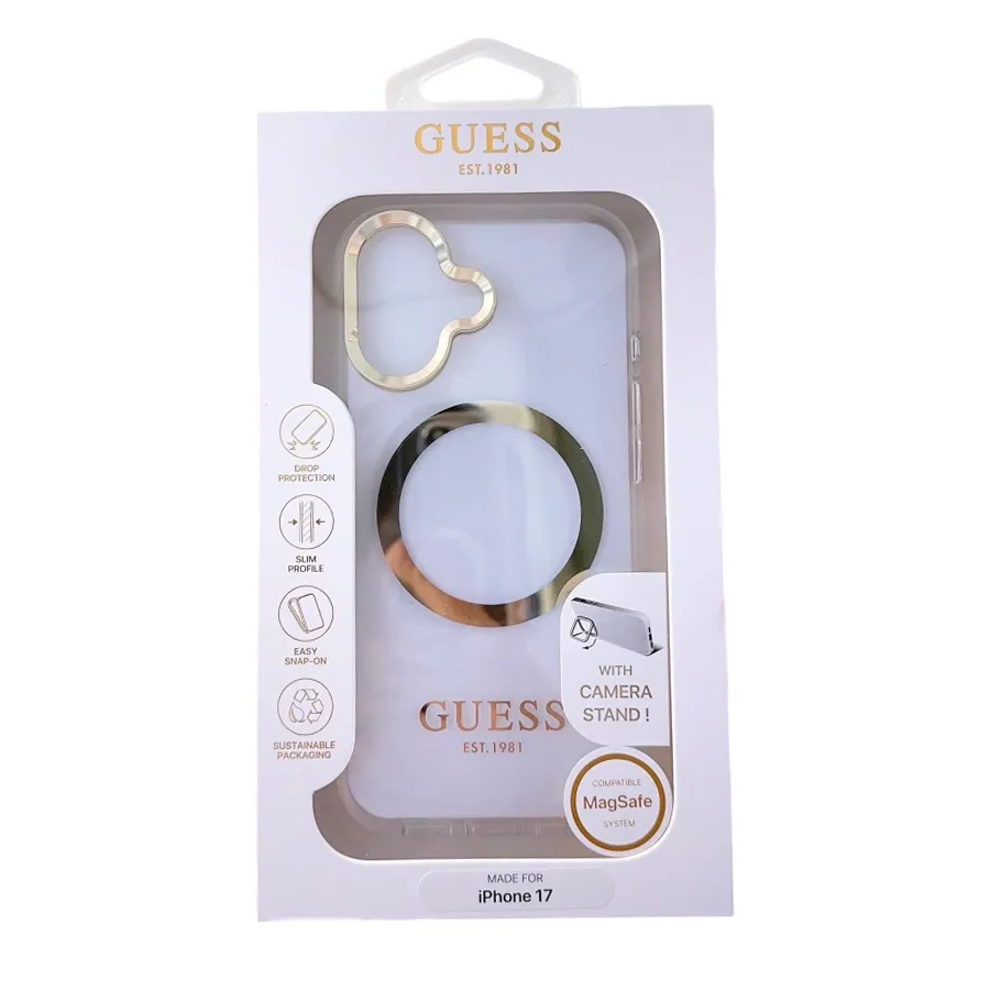Ốp Điện Thoại Guess MagSafe Case For iPhone 17 Màu Trắng Trong/Vàng