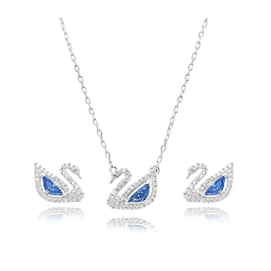 Set Dây Chuyền Và Khuyên Tai Nữ Swarovski Dazzling Swan Blue Swan Earrings And Necklace 5521471 Màu Bạc Xanh