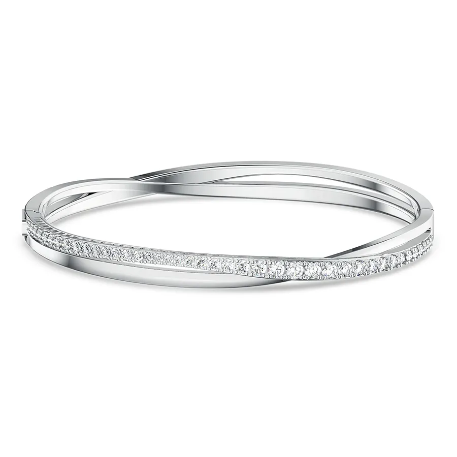 Vòng Đeo Tay Nữ Swarovski Hyperbola Bangle Round Cut, White, Rhodium Plated 5572725 Màu Bạc