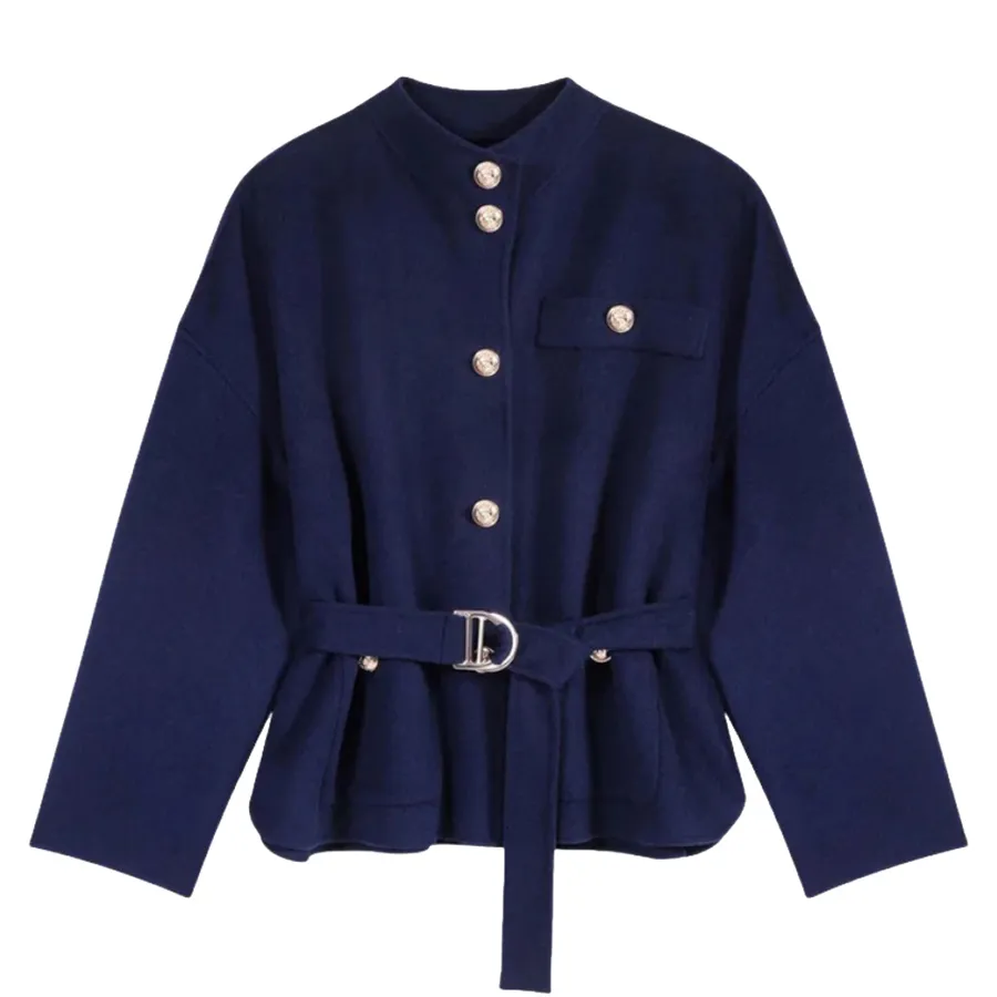 Áo Khoác Nữ Maje Gifaly Wool Belted Button Up Jacket MFPOU01215 124GIFALY Marine Màu Xanh Navy Size 40