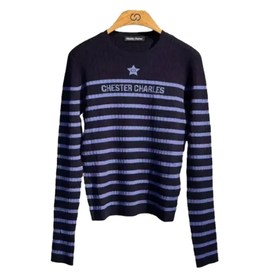 Áo Len Dài Tay Nữ Chester Charles Black Long-Sleeve Blue Stripes With Logo In Middle CW604KW0755LX Màu Xanh Đậm Size M