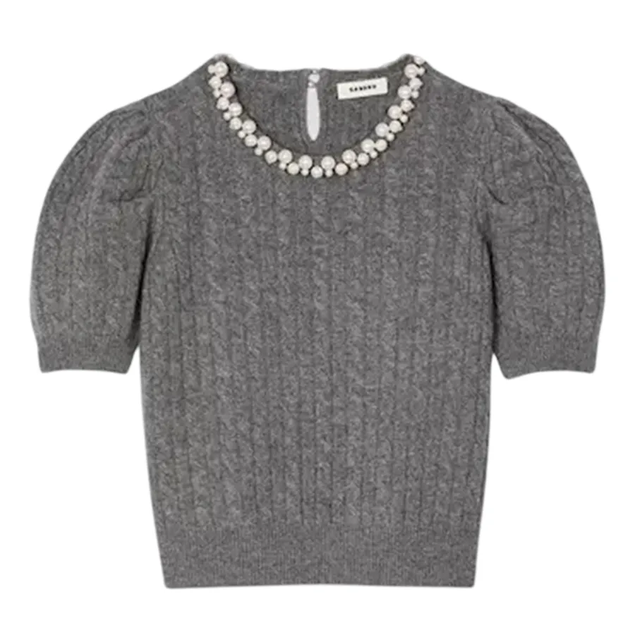 Áo Len Nữ Sandro Madie Pearl-embellished Wool Short-Sleeved SFPPU02147 196608 Màu Xám Size 1