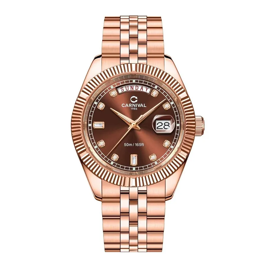 Đồng Hồ Nam Carnival Quartz Watch 8190G-VH-N Màu Vàng Hồng/Nâu