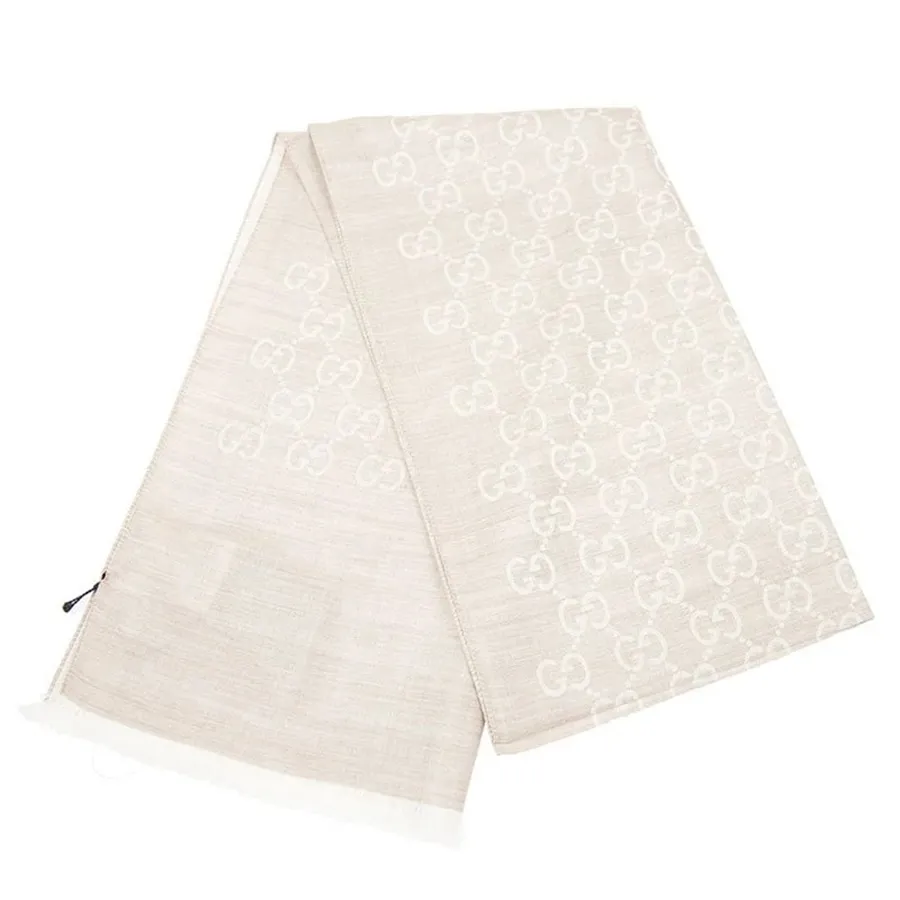 Khăn Quàng Cổ Unisex Gucci Wool Silk Scarf 165903 3G646 9500 Màu Be
