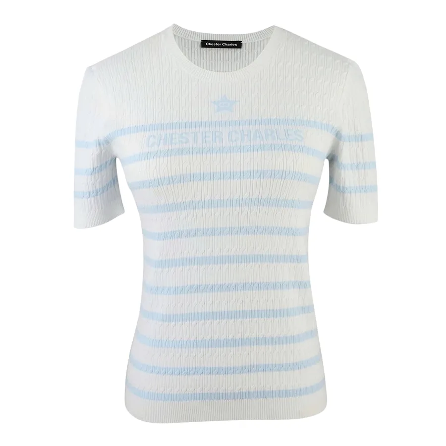 Áo Len Nữ Chester Charles White With Blue Horizontal Stripes And Star Logo CW602KM0526WX Màu Trắng Phối Xanh Size S