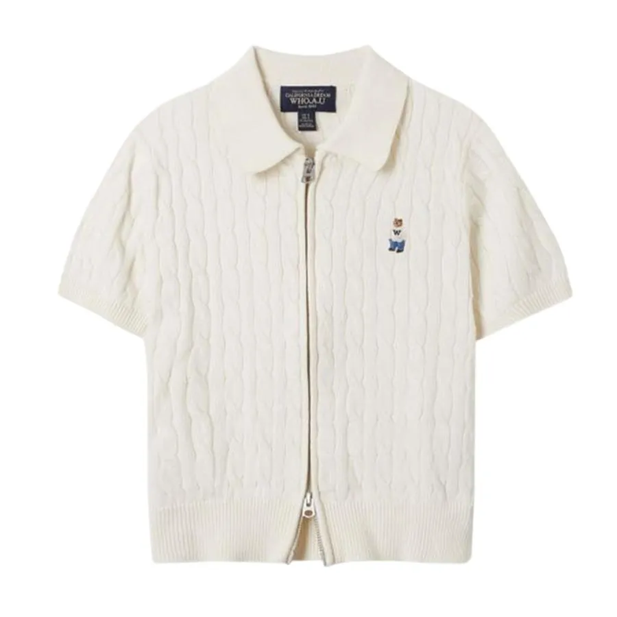 Áo Len Nữ WHOAU Steve Cable ShortSleeve Zip-up Cardigan WHCKF2431F Màu Trắng Size S