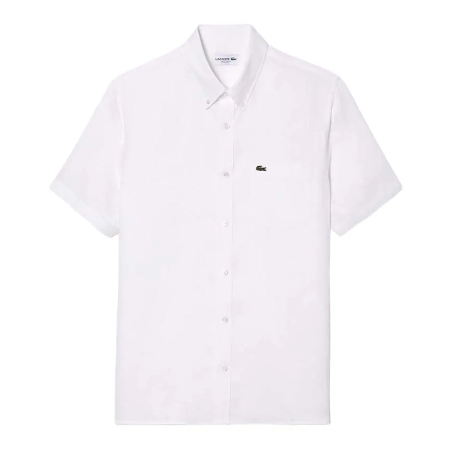 Áo Sơ Mi Cộc Tay Nam Lacoste Men's Short Sleeved Linen Shirt CH5699 001 Màu Trắng Size 38