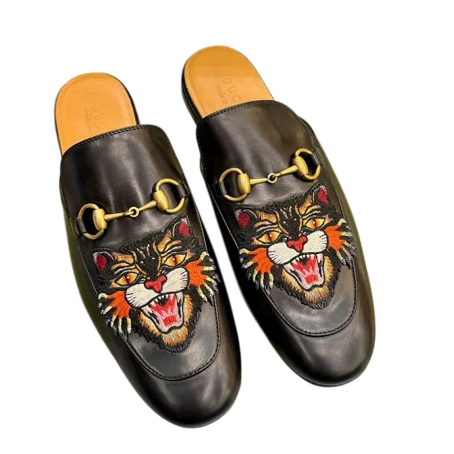 Dép Sục Nam Gucci Princetown Leather Flats Màu Đen Họa Tiết Size 42