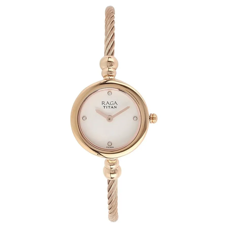 Đồng Hồ Nữ Titan Raga Analogue Round White Dial Brass 2586WM01 Màu Vàng Hồng