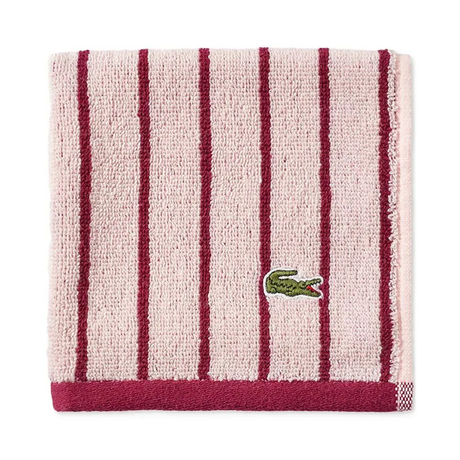 Khăn Tắm Lacoste Centre Mark Cotton Jacquard Stripe Hand Towel Pink 4000002388 Màu Hồng Sọc Đỏ Đô