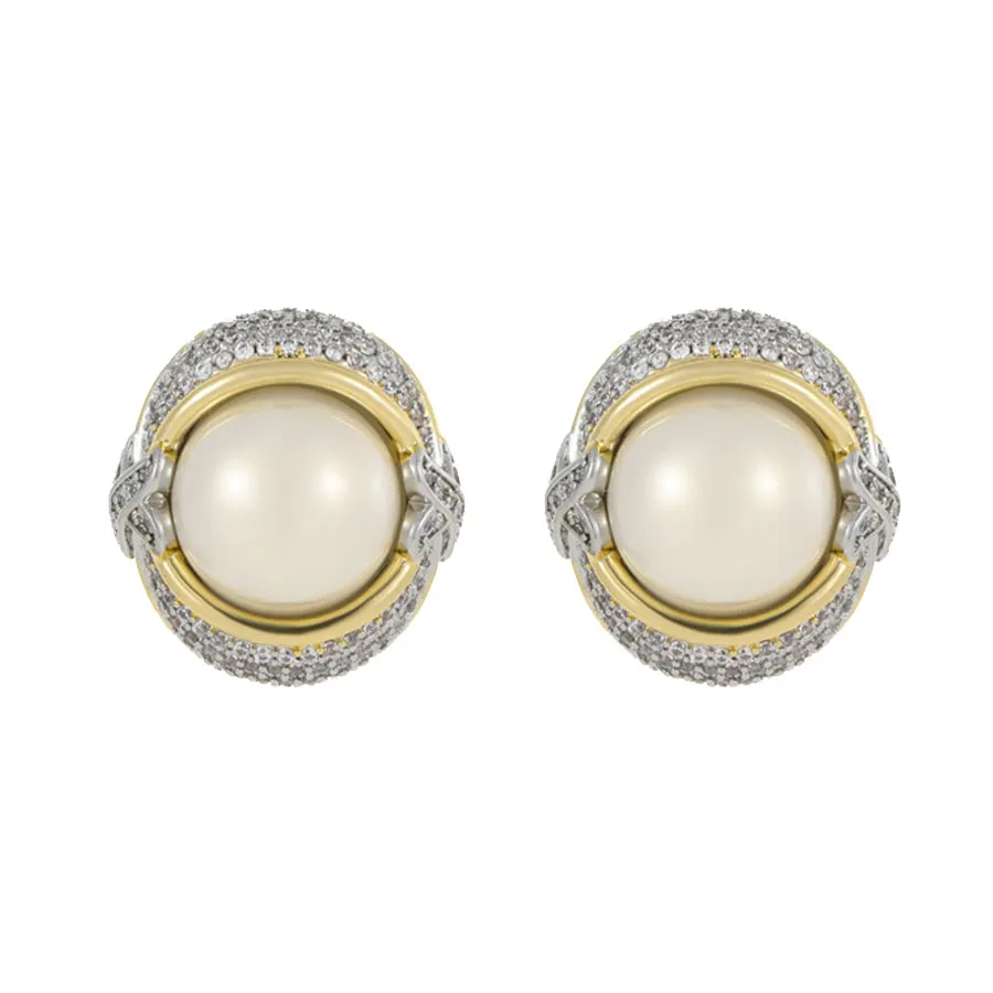 Khuyên Tai Nữ Jessica Pearl Oval Elegance Màu Trắng Vàng