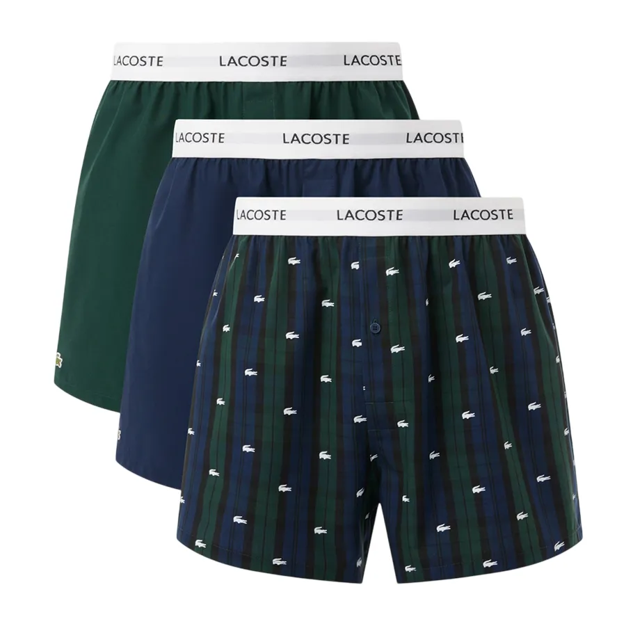 Set 3 Quần Ngủ Nam Lacoste 3-Pack Cotton Poplin Boxers 7H4963 A3I Màu Xanh Size S