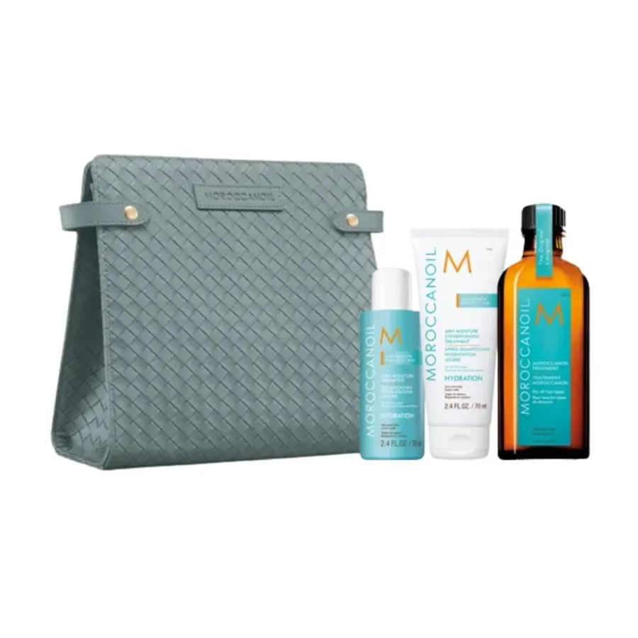 Set Chăm Sóc Tóc Moroccanoil Holiday Kit ( Dầu Gội & Dầu Xả 70ml + Tinh Dầu 100ml + Túi Da ) 4 Món