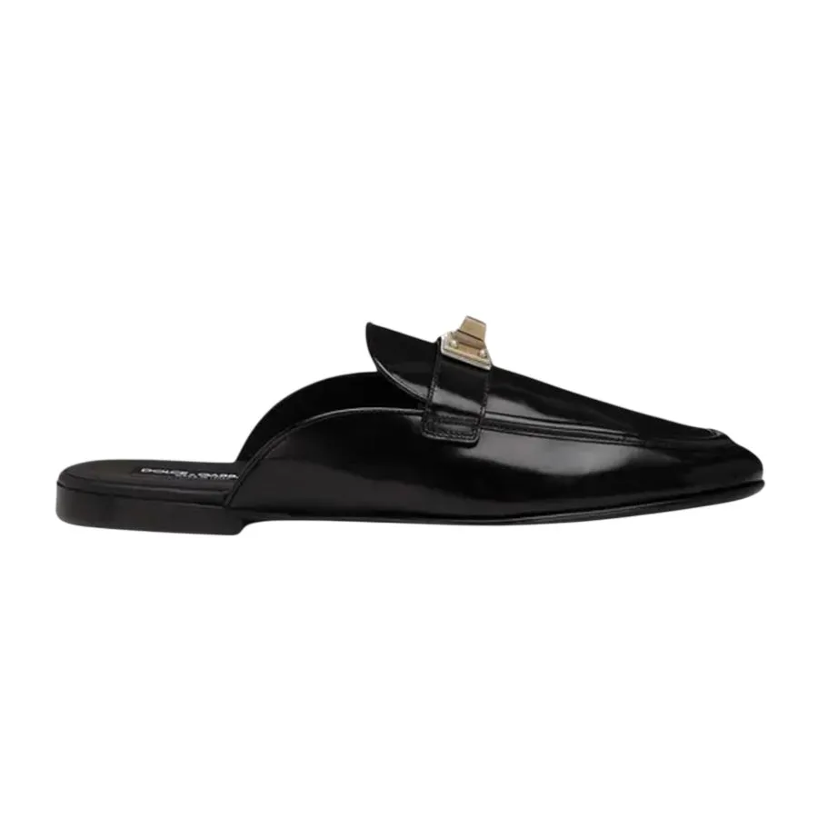 Giày Sục Nam Dolce & Gabbana D&G With Logo DG Plaque On The Front In Black A80438 AQ237 80999 Mules Màu Đen Size 6