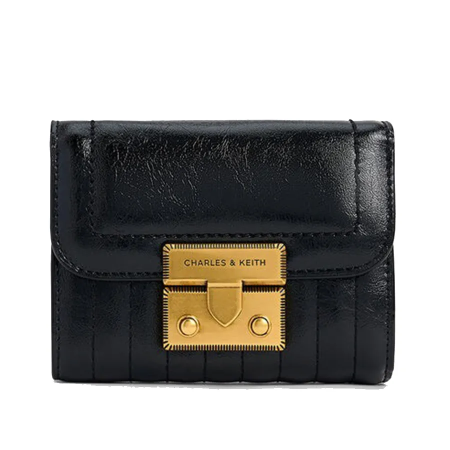 Ví Nữ Charles & Keith CNK Donna Crinkle-Effect Wallet CK6-10681149 Black Màu Đen