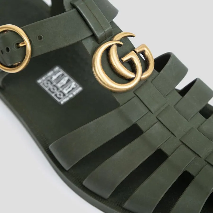 Dép Sandal Nam Gucci Double G Rubber Buckle Strap In Olive 765332