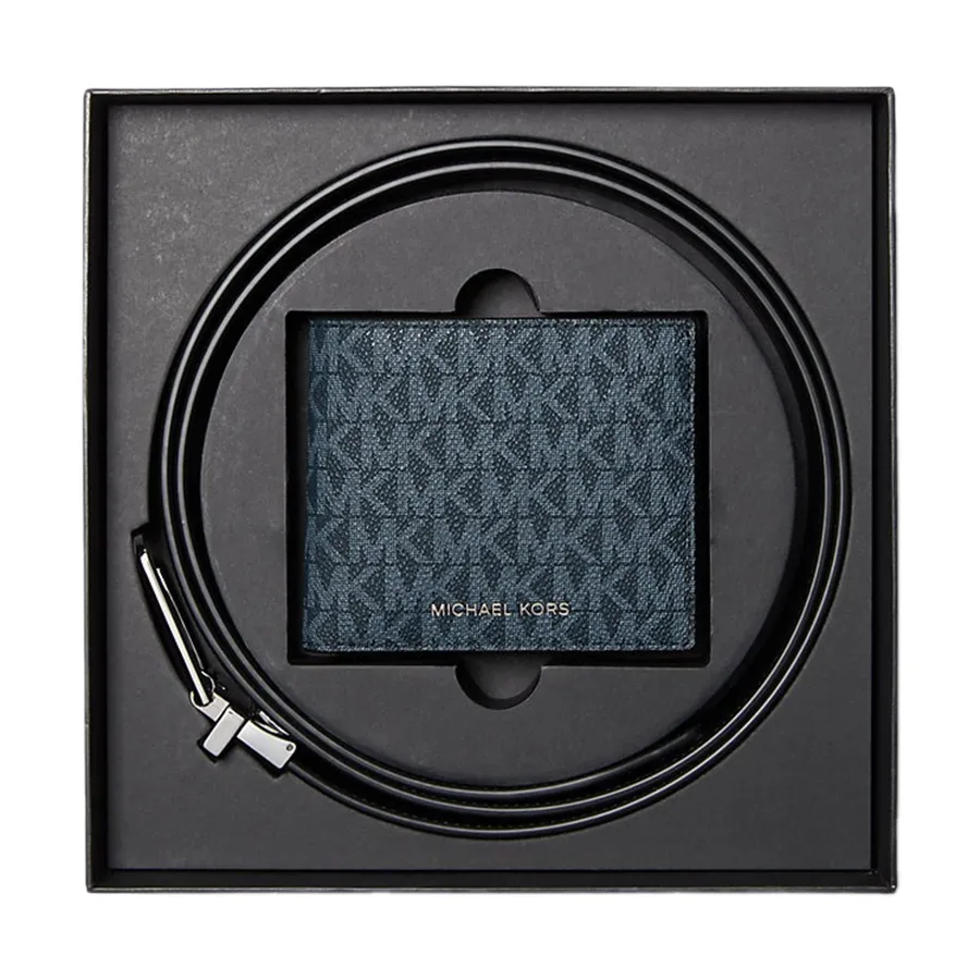 Set Ví + Thắt Lưng Nam Michael Kors MK Wallet And Belt Gift Set Màu Xanh Navy
