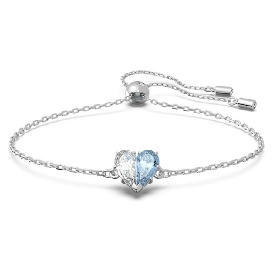 Vòng Đeo Tay Nữ Swarovski Gema 520 Braceletheart, Blue, Rhodium Plated 5653011 Màu Bạc