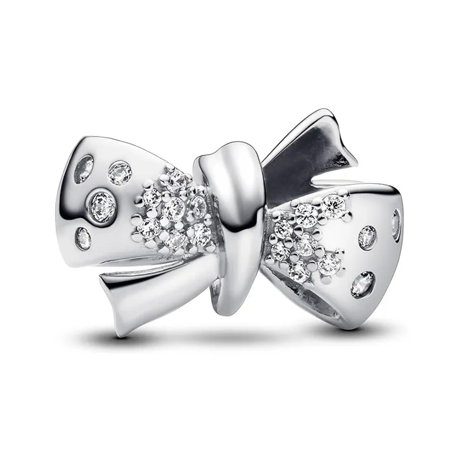 Hạt Vòng Charm Nữ Pandora Bow Sterling Silver Charm With Clear Cubic Zirconia 793442C01 Màu Bạc
