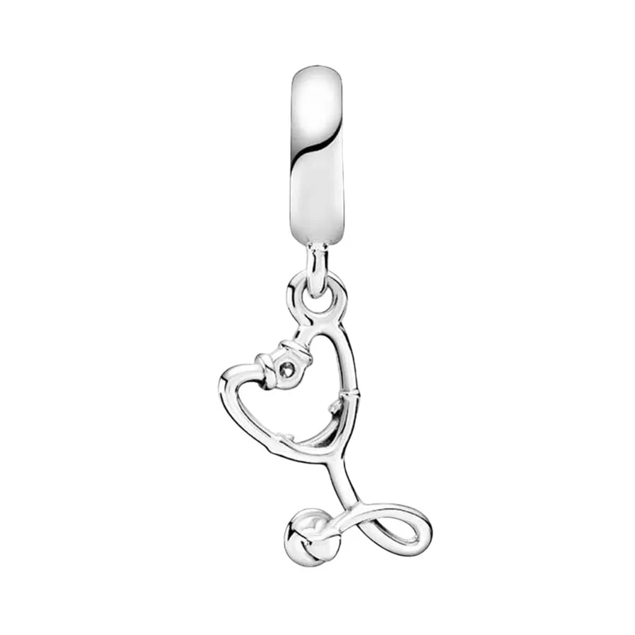 Hạt Vòng Charm Nữ Pandora Stethoscope Heart Dangle Sterling Silver 799072C01 Màu Bạc