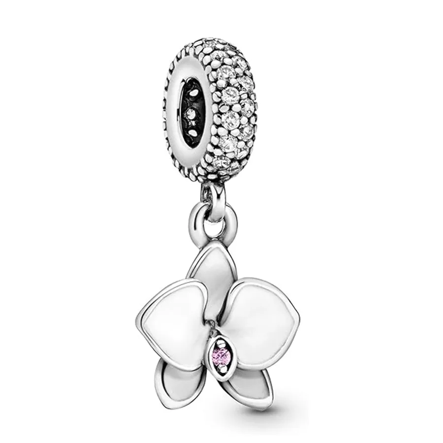 Hạt Vòng Charm Pandora White Orchid Flower 791554EN12 Màu Bạc