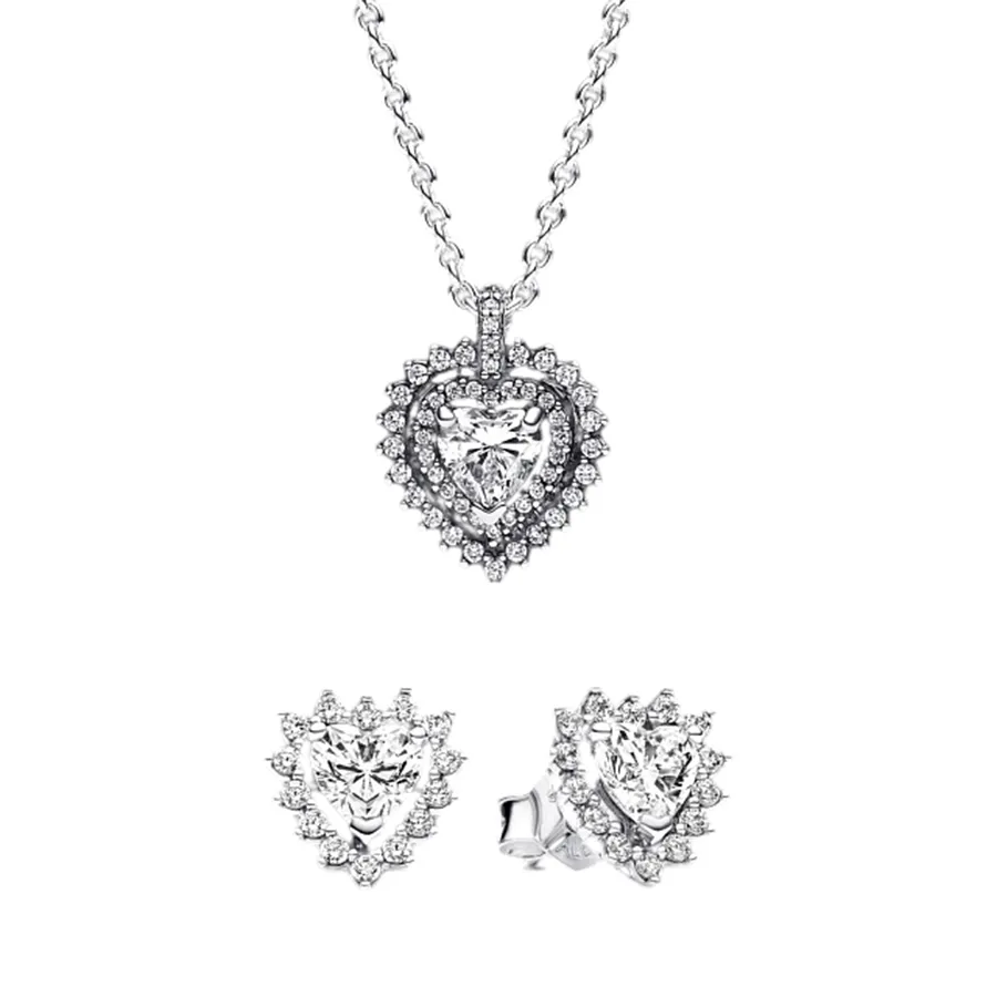 Set Dây Chuyền Và Khuyên Tai Pandora Love Station Necklace and Earrings Set Màu Bạc