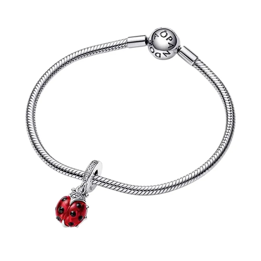 Set Vòng Đeo Tay + Hạt Vòng Charm Nữ Pandora Red Ladybird Dangle Màu Bạc Đỏ