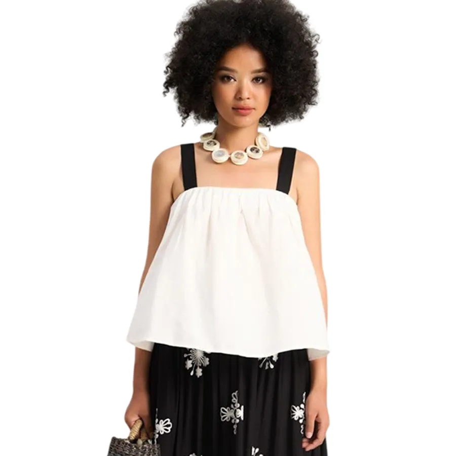 Áo Hai Dây F2 Fashion & Freedom Women's Cream Two Strap Black Tank Top Free Color AK585-Kem 2 Dây Đen-S-0623 Màu Trắng Đen Size S
