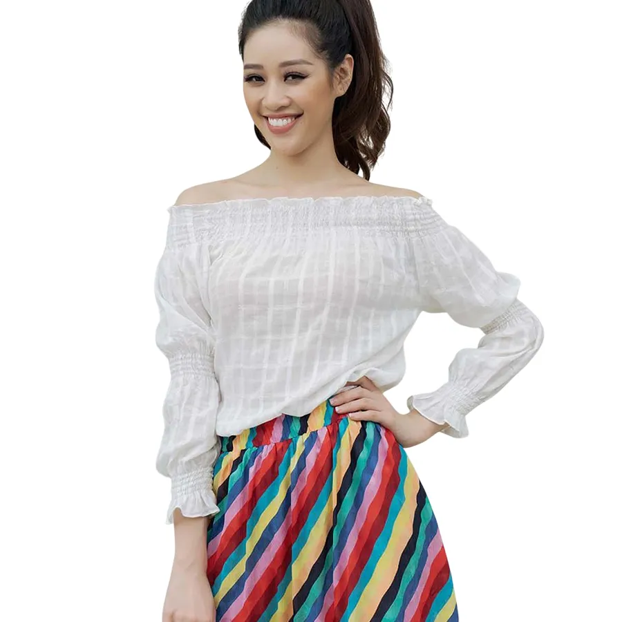 Áo Lụa Trễ Vai Nữ F2 Fashion & Freedom Becoming Color Me AK390-T-S-0520 Màu Trắng Size S