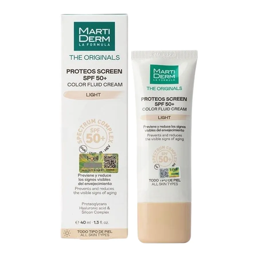 Kem Chống Nắng Phổ Rộng Làm Sáng Và Đều Màu Da Martiderm The Originals Proteos Screen SPF50+ Color Fluid Cream Light 40ml