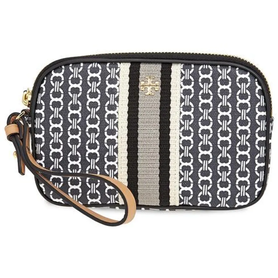 Túi Cầm Tay Tory Burch Gemini Link Canvas Wristlet- Black Màu Đen