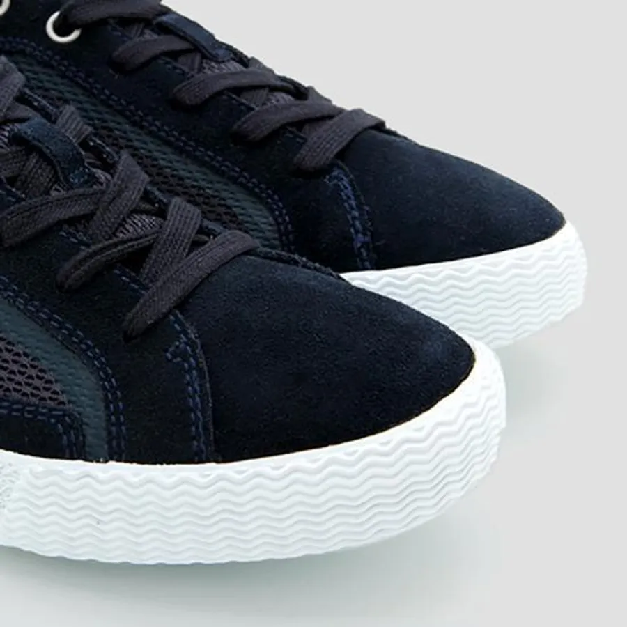 Geox U Renan B In Navy Grey For Men | Side Zip Low Top Suede