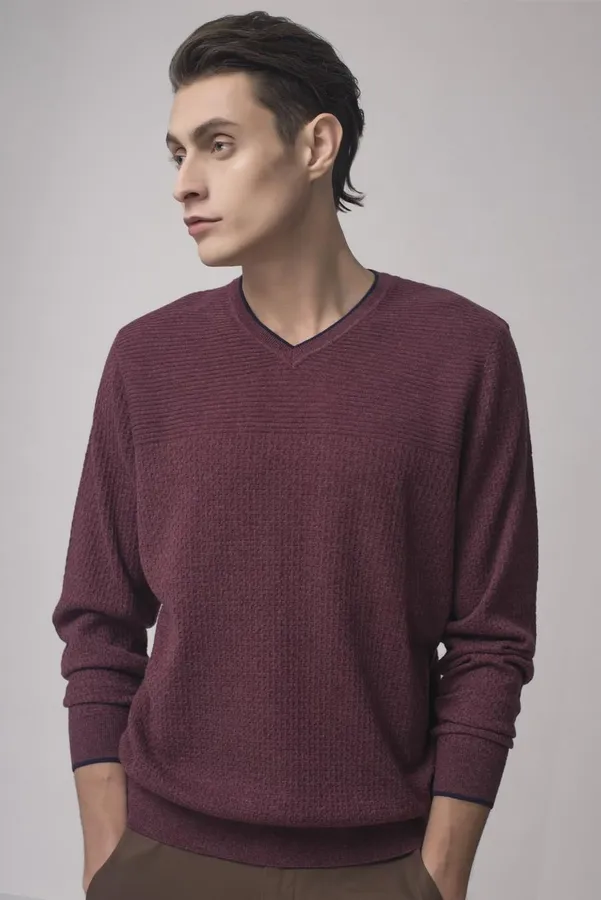 Thời trang 100% merino wool - Áo Len Nam Giovanni MA003-RE Màu Đỏ Mận Size 46 - Vua Hàng Hiệu