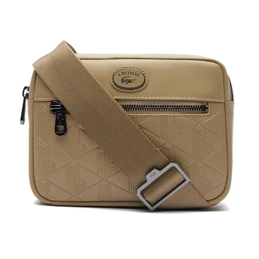 Túi Đeo Vai Nam Lacoste Men's Leather Monogram Print Shoulder Bag Màu Be