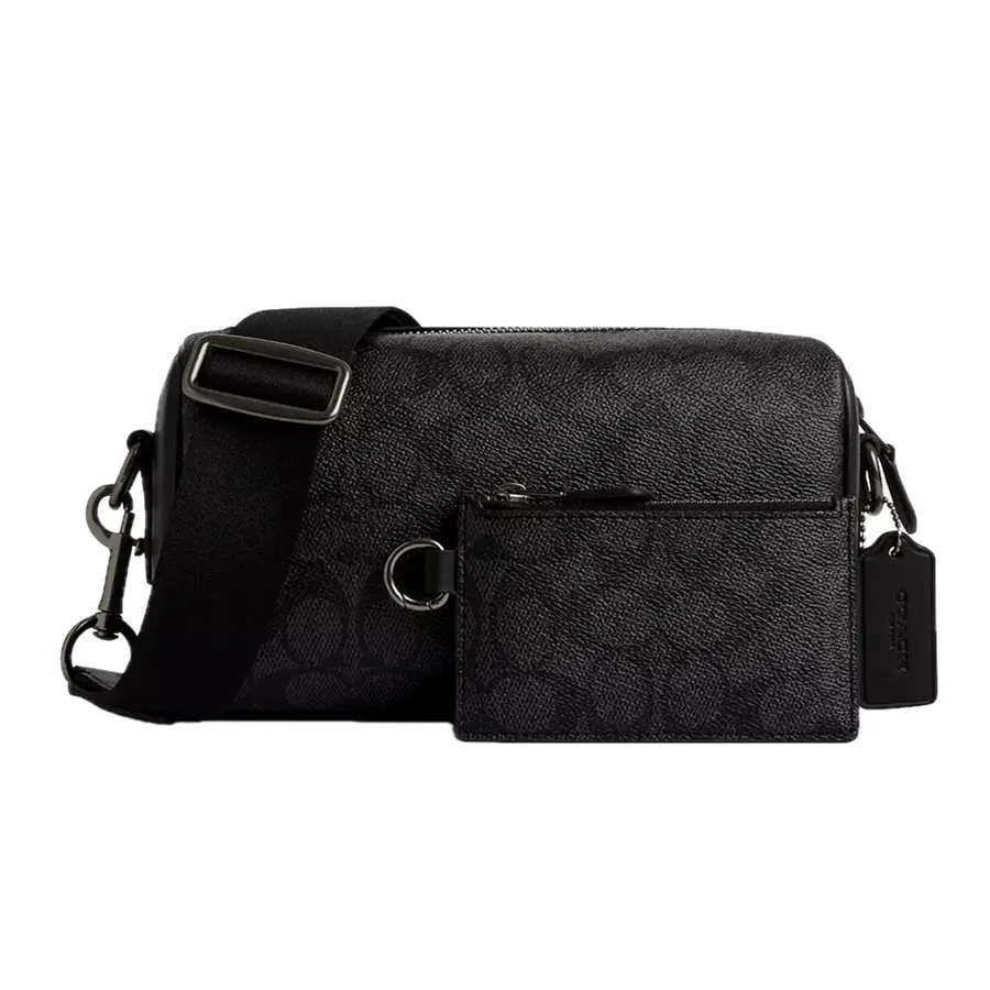 Túi Đeo Chéo Nam Coach Axel Crossbody In Signature Canvas CV762 Màu Đen Xám (Kèm Ví Nhỏ)